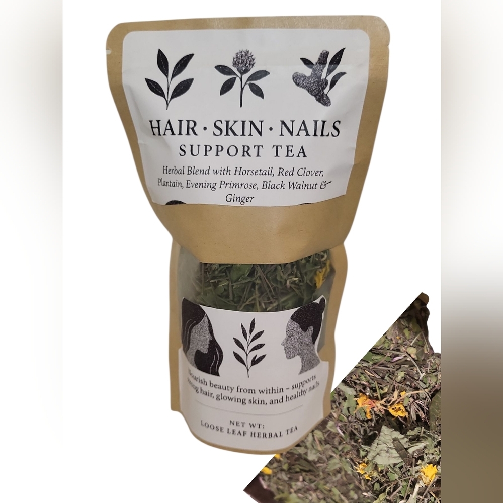 Hair Skin Nails Support Tea | Herbal Loose Leaf Blend with Horsetail, Red Clover